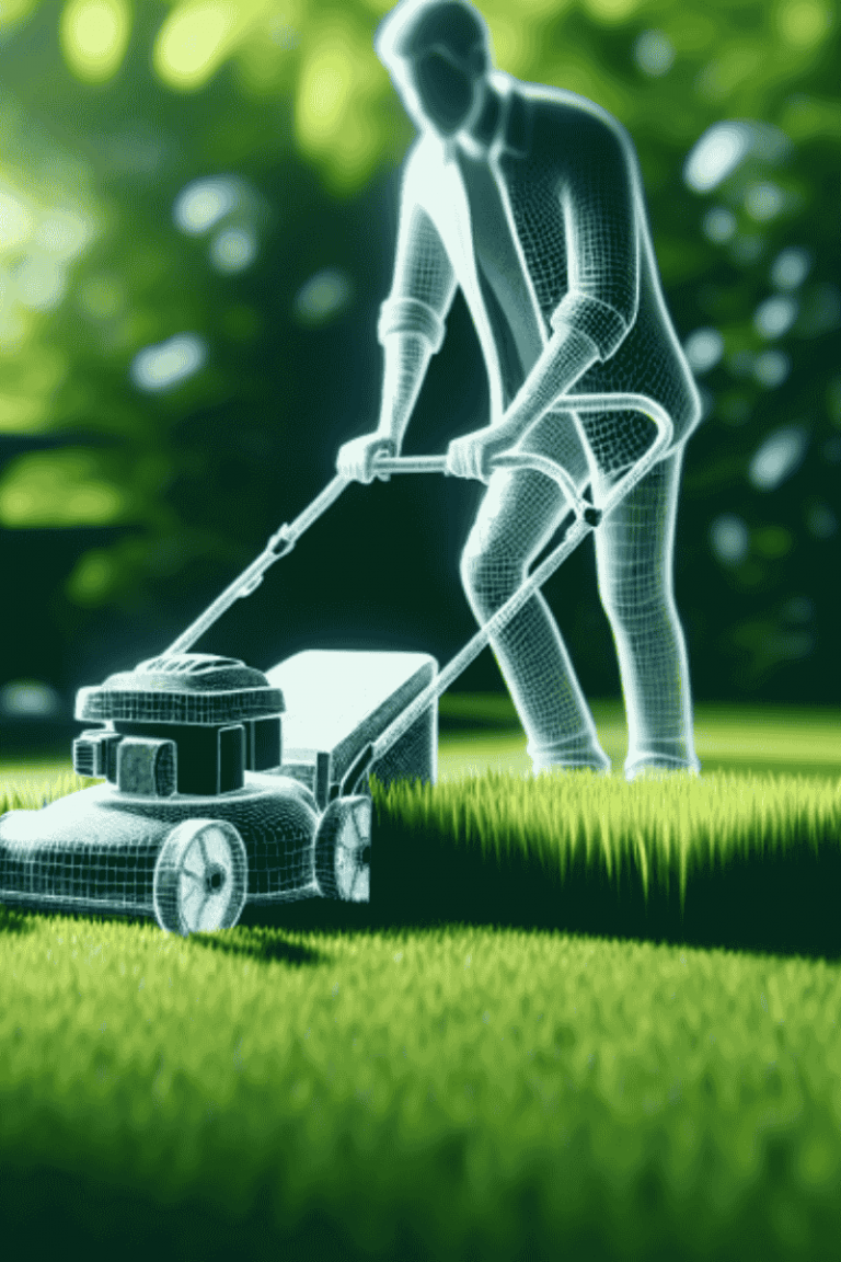 man using a lawn mower for a perfect garden maintenance.