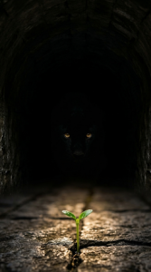 shadow panther hiding in the dark plant in crack growing,