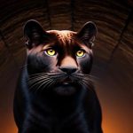 Panther standing in tunnel with sun shining down from entrance.