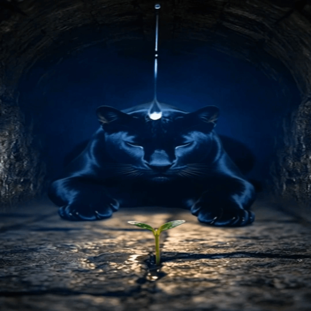 Shadow a panther lying on the sewer floor.