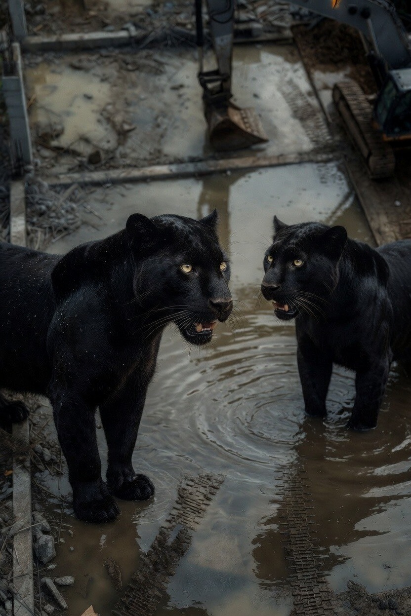 Shadow and princess panthers stand opposite one another