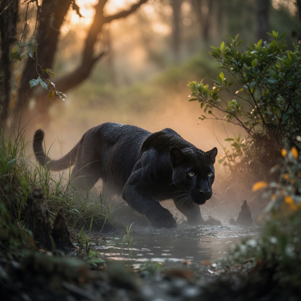 panther prowling in woods.